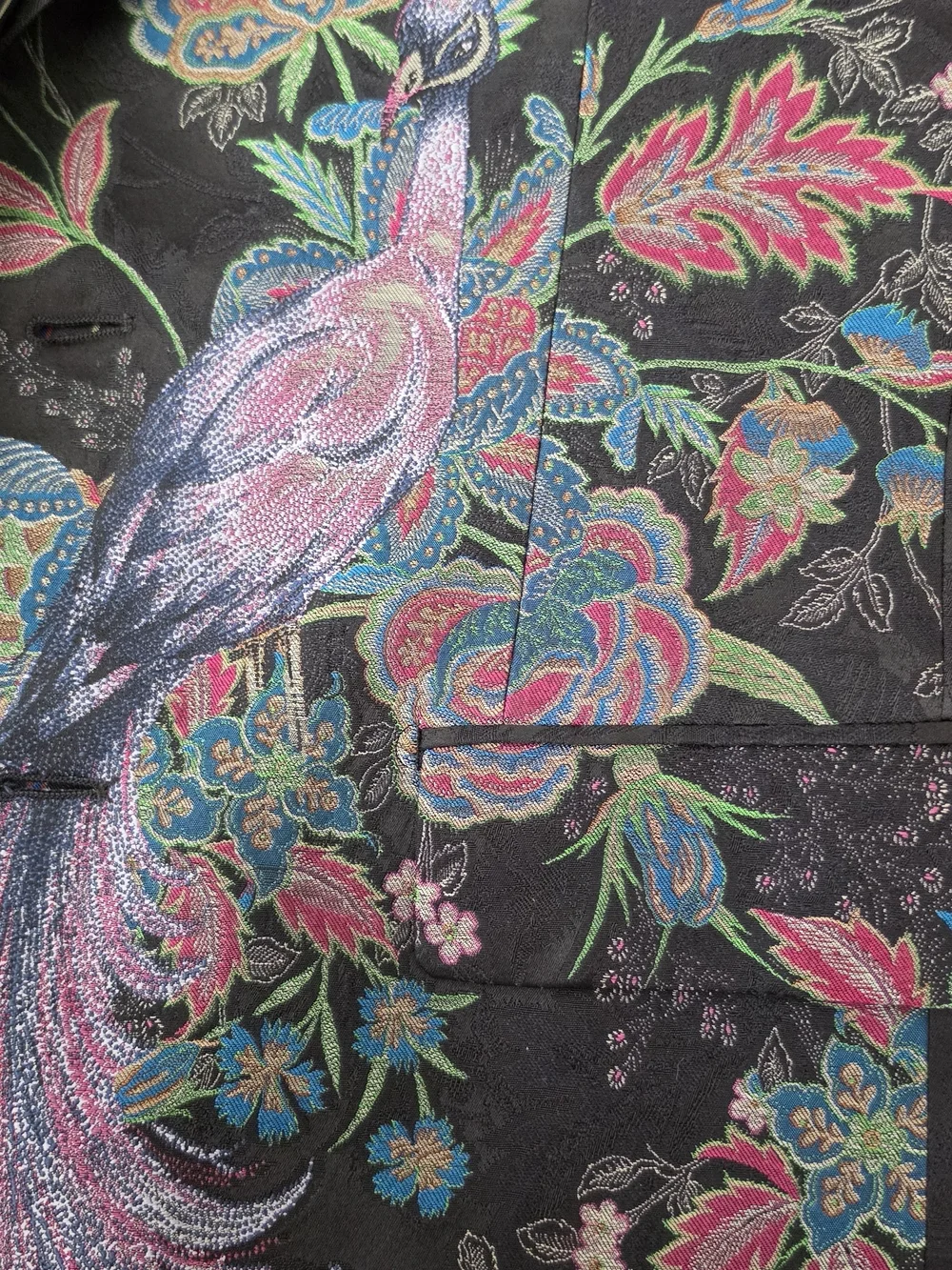 Black Men's ETRO Blazer with Colorful Peacock Floral Embroidery